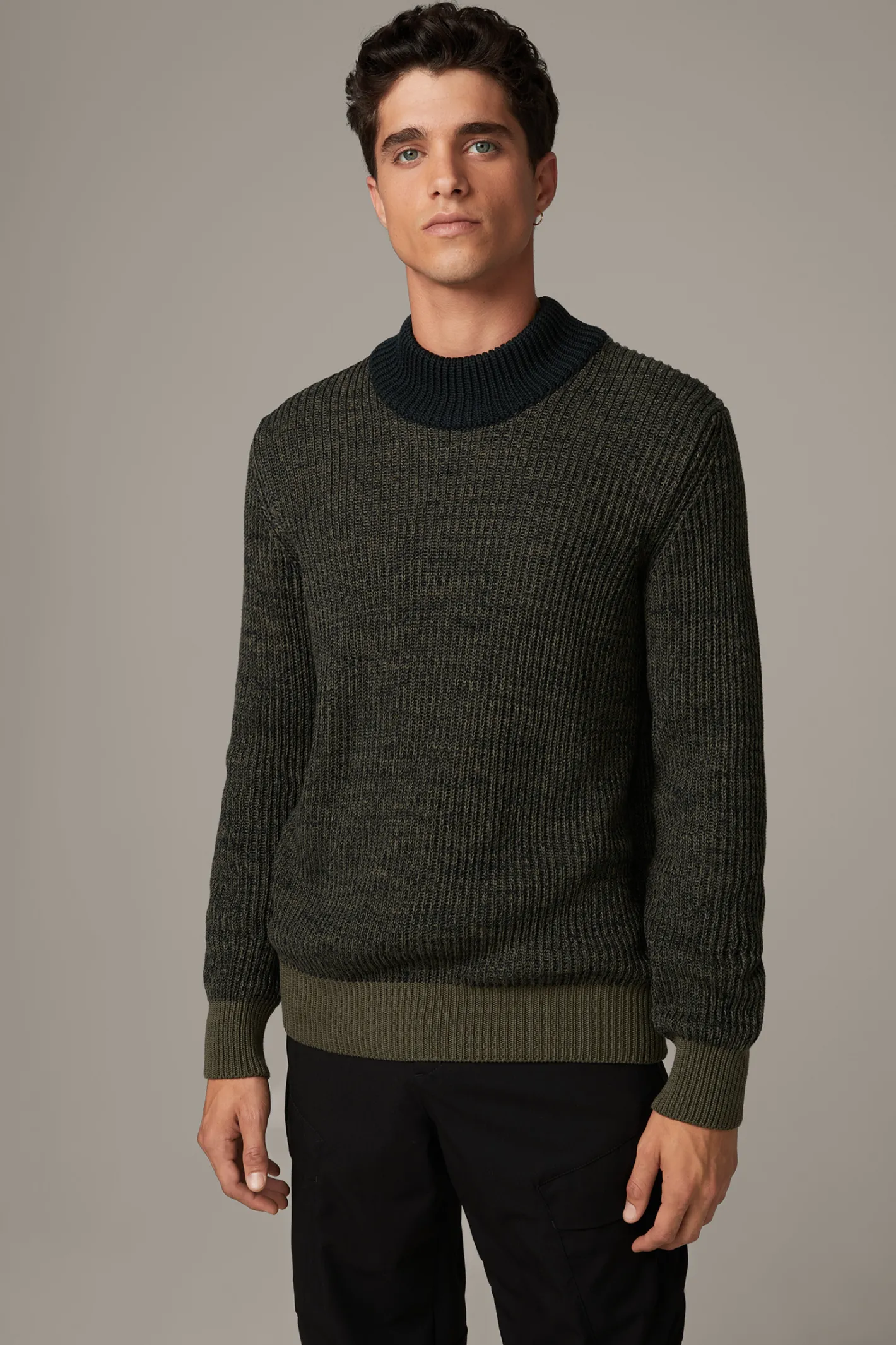 Strellson Baumwoll-Pullover Adrian, schwarz/grün meliert