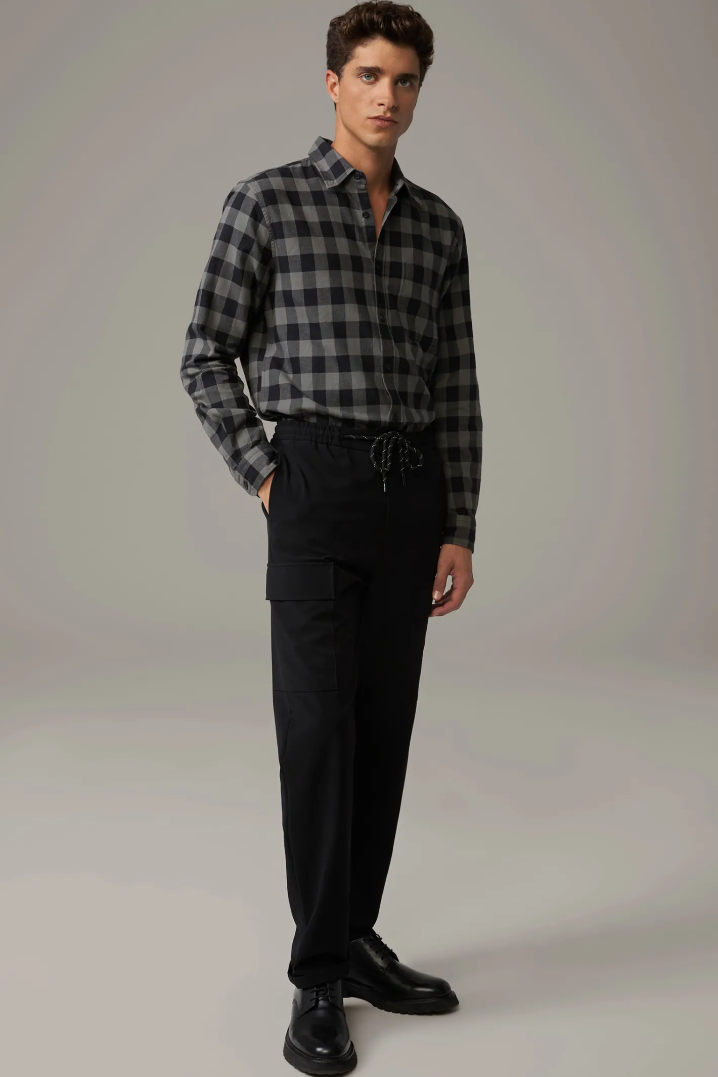Strellson Hemd Cartoon, grau/navy kariert