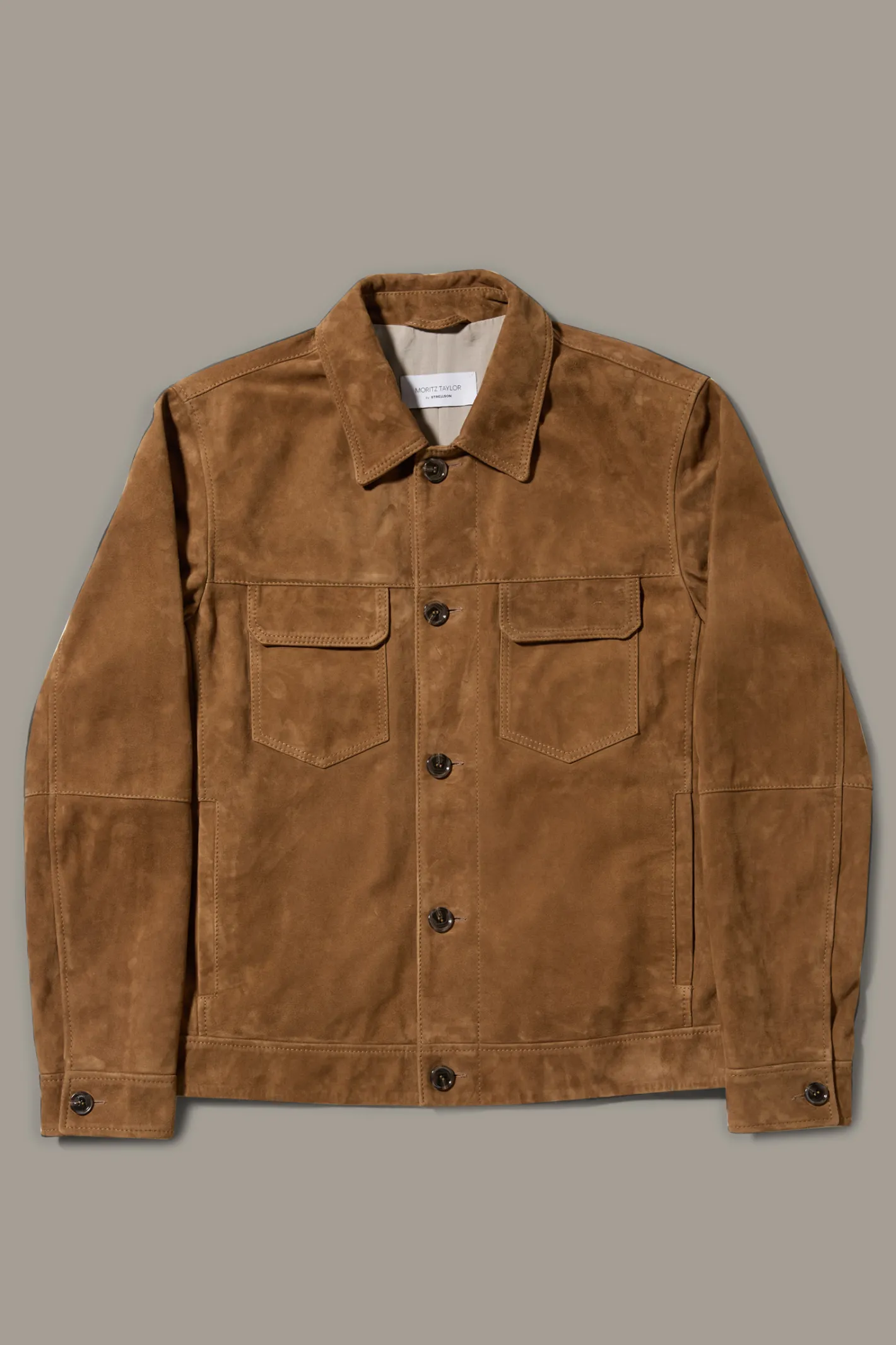 Strellson Velours-Lederjacke Caster X Moritz Taylor, dunkelbeige